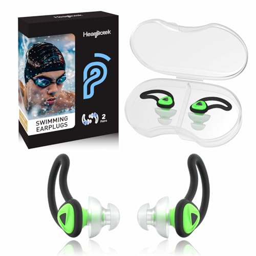 Hearprotek [2 par] Simöronproppar, hörselskydd poollock - vattenskydd öronproppar för simmare dusch bad surfing (grön)