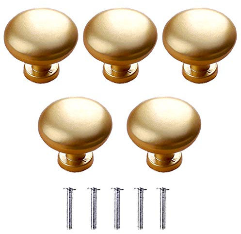 yeemeen Cabinet Door Knobs 5PCS Round Cabinet Knobs Gold Matted Drawer Knobs Drawer Pull Handle Knob Single Cupboard Knob Door Pulls with Screws for Cupboard Wardrobe Furniture