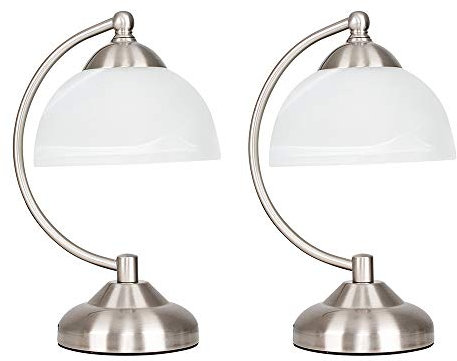 MiniSun | Pair of - Curved Brushed Chrome & Frosted Glass Bedside Table Lamps | Table Lamps & Home Improvements Essential