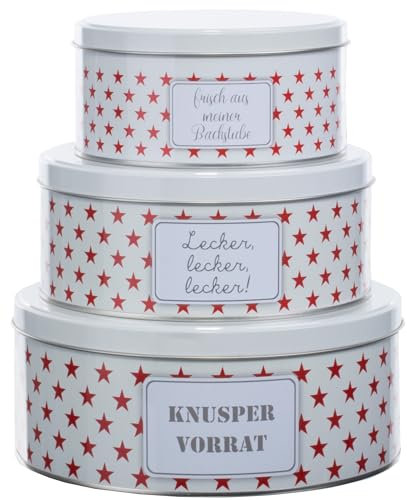 Brandsseller 3er Set Plätzchendosen aus Metall – stapelbare, runde Keksdosen mit Deckel - lebensmittelechte Aufbewahrungsdosen für Gebäck, Kekse & Weihnachtsplätzchen – Sterne