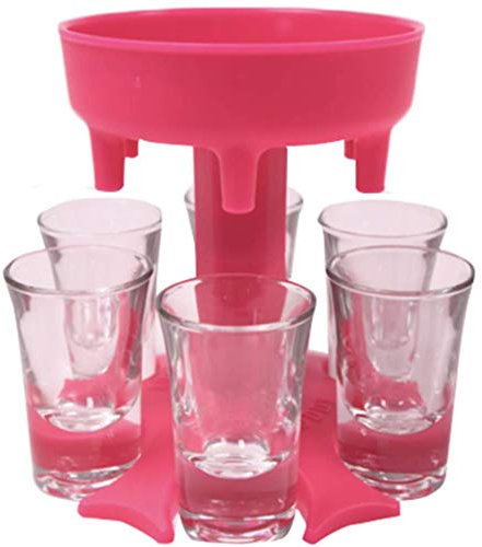 SXFJF 6 Shot Glass Dispenser And Holder, Multiple 6 Shot Dispenser, Dispenser for Filling Liquids for Pourer Drinking Games, Drinking Games Wine Dispenser, Bar Shot Dispenser,Pink