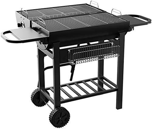 ZYCSKTL Parrilla De Carbón Portátil para Picnic En El Parque, Carro De Barbacoa Grande para Exteriores con Rodillos Móviles, Uso De Zona Dual, Apto para Más De 5 Personas