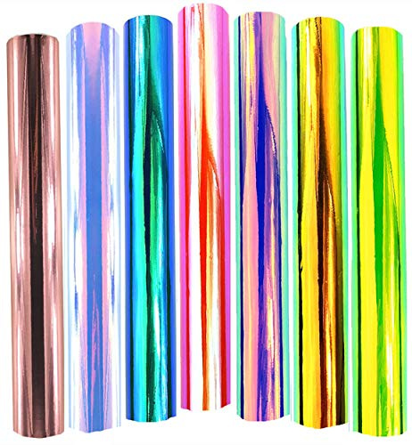Meboem 7 Pack Holographic Permanent Adhesive Vinyl Sheet Craft Vinyl for Silhouette Tumblers Cameo Craft Cutter Letters, Banners, Window Graphics, Glass Mirrors, Scrapbooking,30cm by 30cm