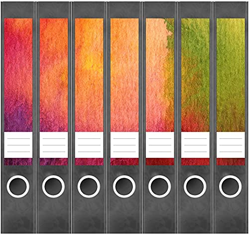 Etiketten für Ordner | Farbverläufe Kunst | 7 Aufkleber für schmale Ordnerrücken | Selbstklebende Design Ordneretiketten Rückenschilder