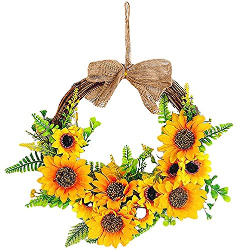 DUOHERESHUI Kunstblumen Kranz Deko, Sonnenblume Kranz, Outdoor Türkranz, Kranz für Haustür, Handgefertigte Wandkranz, für Zuhause, Parties, Türen, Hochzeiten