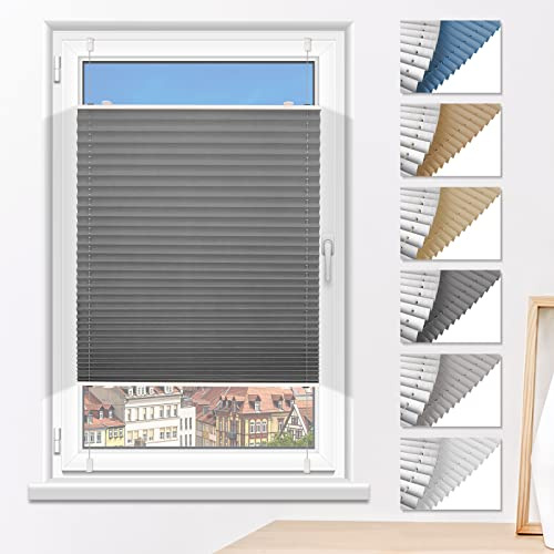 Plissee Verdunklung ohne Bohren Verdunklungsplissee Klemmfix Grau 45x100cm(BxH) Faltrollo 100% Blickdicht Sonnenschutz & Schallschutz Plisseerollo für Fenster & Tür