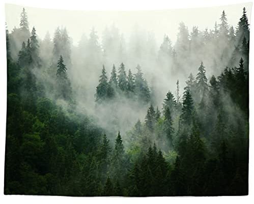 BELECO Misty Forest Tapestry Wall Hanging Fir Forest Trees with Mountain Landscape Tapestry 80x60 Inch Fantastic Fog Magical Nature Tapestries for Bedroom Aesthetic Living Room Dorm Home Decor