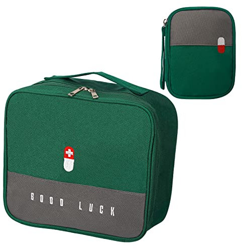 Bolsas de medicamentos de gran capacidad, vacías, impermeables, portátiles, bolsas de aseo, para hogar, viajes (verde, grande + pequeña)