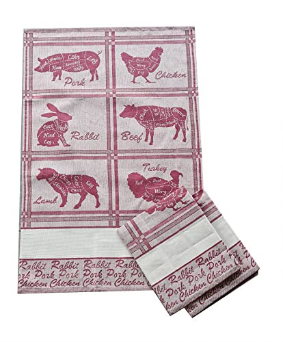 Generico Strofinacci con tela aida da ricamare 3 Pezzi Variante Animali Misura Maxi Prodotto in Italia (Bordeaux)