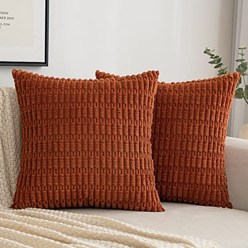 EMEMA Kordsamt Kissenbezüge Herbst Dekorative Sofakissen Moderne Kissenhüllen 45x45 cm Dekokissen Weicher Zierkissenbezug für Wohnzimmer Sofa Schlafzimmer 2er Set Karamell
