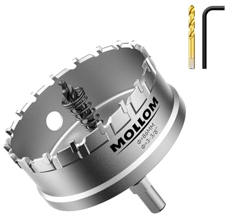 Mollom 3-3/8 (86mm) Hartmetall-Lochsäge Schwerlast mit 2 Zentrierbohrern | Industrielle Lochsägen zum Schneiden von Edelstahl, Baustahl, Eisen, Kupfer, Messing, Aluminium und Kunststoff