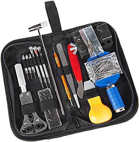LSDZHK 147-teiliges Uhrenreparatur-Set, professionelles Werkzeug zum Batteriewechsel für Uhren, Werkzeug zum Entfernen von Uhrengliedern und Uhrenrückseite, Federsteg-Werkzeug-Set mit Tragetasche