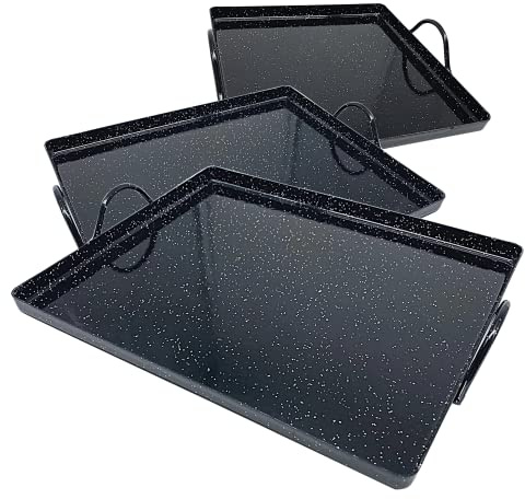 DOJA Barcelona | Ofenform emailliert aus Eisen | Groß + Mittel + Klein | Grillschale | Für Backofen oder Grill | tiefes Backblech mit Griffen | Auflauffform - Bratreine, Bratform, Bräter