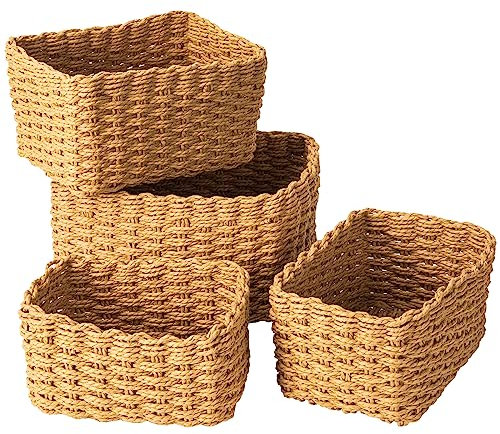 Aufbewahrungskorb, Revivoer 4er Set Korb Aufbewahrung für Wickelkommode, Stapelbare Geflochten Storage Basket für Organizer Badezimmer Kinderzimmer Wohnzimmer (Braun)