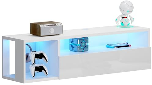 SogesPower LED TV-Konsole wandmontiert mit Beleuchtung LED TV-Ständer mit Aufbewahrung, Schwebendes Regal für Wohnzimmer & Schlafzimmer |Weiß 100x28.5x30 cm