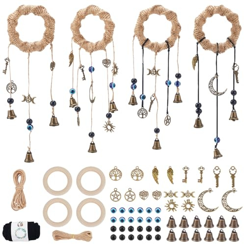 FREEBLOSS 4 Set Campanelli Eolici da Strega Campane da Strega con 12 Pezzi Occhio del Diavolo Kit di Forniture per Stregoneria con Istruzioni Decorazioni per La Casa da Strega per Appendiabiti
