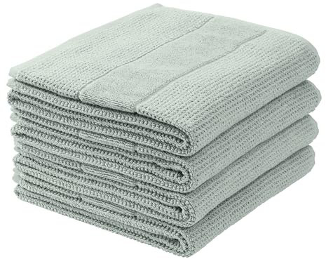 Schiesser Handtuchset Turin | Frottier | 4-teilig | Reiskornoptik | 100% Baumwolle | flauschig, saugstark, farbecht | Oeko-Tex® Made in Green Zertifiziert | Kordelaufhänger | 50x100cm | Hellpetrol