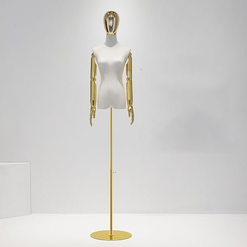 Generic Weibliche Schaufensterpuppe mit Armen, verstellbarer Schaufensterpuppen Torso Kopfdrehpuppenständer Metallsockel für Ladengarderobe modernes Halbkörper-Ausstellungsregal,Golden disc c