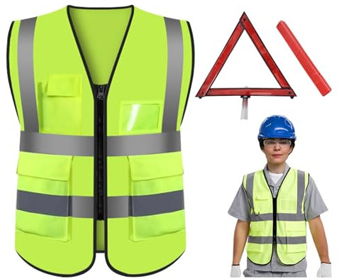 LMSHOWOWO 2 in1 Warndreieck und Warnweste Set, Auto Pannendreieck, 360 Grad Reflektierend Warndreieck, Warnwesten Auto, Faltbar Kfz Notfalldreieck mit Aufbewahrungskoffer, für Unfälle und Pannen