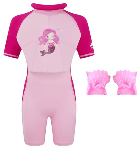 Gogokids Floatation Swimsuit for Boys Girls with Adjustable Buoyancy, Kids One Piece Swimwear Float Suit for Swimming Trainer, Toddler Bathing Suit Rash Guard Back Zipper with Arm Floaties