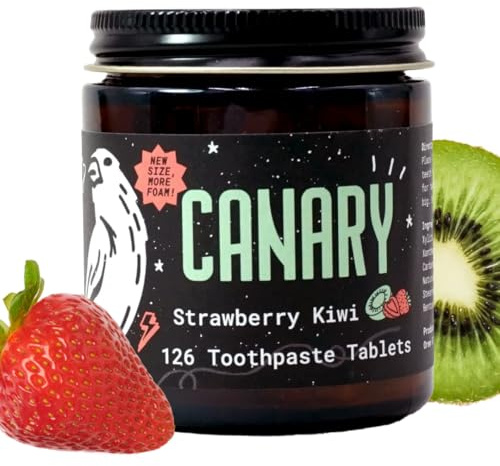 Canary Nano Hydroxyapatite Strawberry Kiwi Toothpaste Tablets - Remineralizing, Fluoride Free, All-Natural Tablets with Xylitol - 126 Tablets - Ideal for Children, No