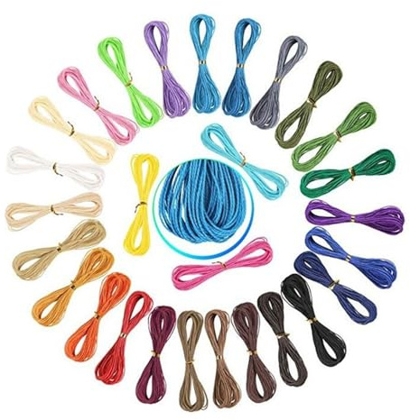 Cordon Ciré,Fil Bracelet 28 Rouleaux 1mm Multicolores Imitation Fil de Cuir Cordes Tressées pour la Fabrication d'Artisanat Bricolage Perles 280m