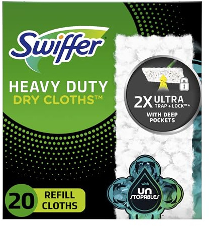 Swiffer Sweeper Heavy Duty Dry Multi-Surface Cloth Refills for Floor Sweeping and Cleaning, Unstopables Fresh Scent, 20 Count