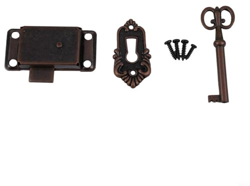 Antike Schrankschlösser, Metall, Möbelschloss mit Schlüssel, Schrank, dekoratives Schloss, Schmuckkastenschloss, Kommode, Schubladenschlösser (Rotbronze)