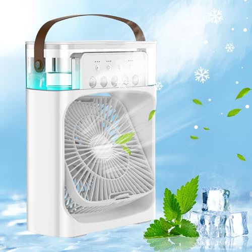 Aire Acondicionado Portatil Silencioso, 3 Velocidades Enfriador de Aire Portatil, 7 Colores Mini Aire Acondicionado, Mini Aire Acondicionado Portatil USB, Enfriador de Aire Portatil para Dormitorios