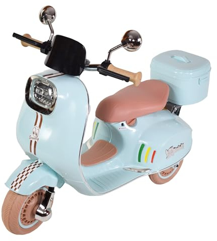 Twinly SCOOTLY elektrisk motorcykel för barn, barnmotorcykel med fjärrkontroll, laddare och batteri 6 V upp till 40 minuter, pedalaccelerator, bagage, USB, lampa och Bluetooth MP3 (Mint)