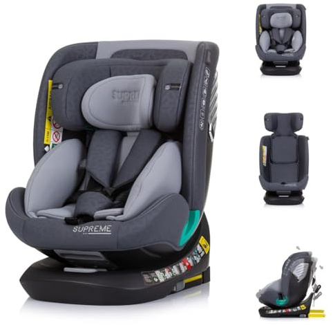 Chipolino barnstol i storlek Supreme (40–150 cm) justerbar roterbar Isofix, färg: grå