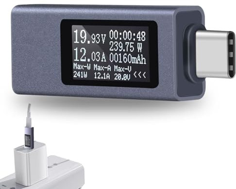 Jadeshay USB Tester, DC4-30V USB C Tester, USB-Leistungsmesser Voltmeter Amperemeter USB Messgerät Multimeter Power Charger Detector(0-12A Type-C)