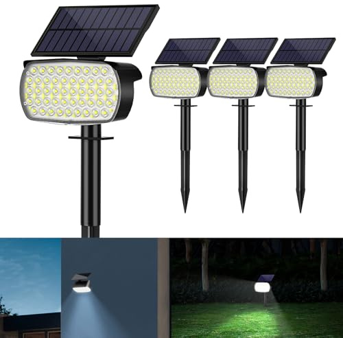 Solarlampen für Außen, 108 LED Superhelle Solar Gartenleuchte, Wasserdicht Solarleuchten für Außen, 3 Helligkeitsmodi Solarstrahler, 6000K Kaltweiß Wegeleuchten für Garten Weg Hof Garage (4 Stück)