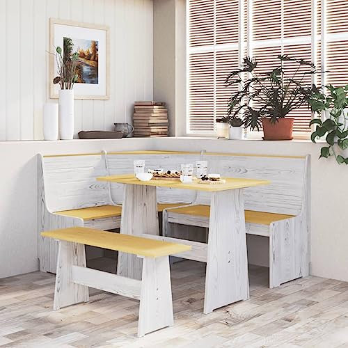 UJCHVHN Bänke Eckbank REINE 151 cm Braun & Weiß Massivholz Kiefer Küchen- & Essbänke