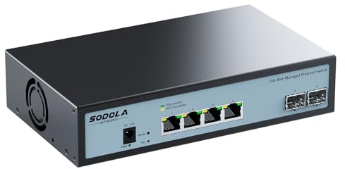 SODOLA 6 Port 10Gbit Easy Web Managed Switch,4x10G RJ45 + 2x10G SFP+ Ports | LACP/QoS/VLAN/IGMP, 10G Switch für professionelles Netzwerkmanagement