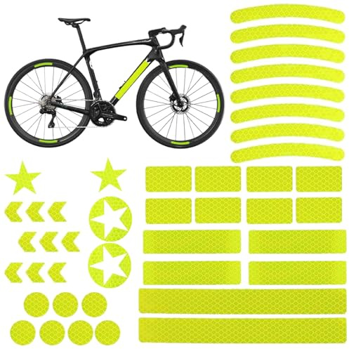 Tsathoggua 42 Stück Fahrrad Felgen Aufkleber, Fahrrad Reflektoren Aufkleber Set, Reflektoren Fahrrad Sticker mit Verschiedenen Formen, Leuchtaufkleber für Fahrrad, Motorräder, Kinderwagen