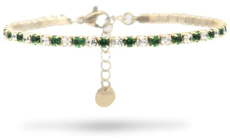 FREDDY Tennisarmband för Kvinnor Gröna Stenar Ädelsten, Hypoallergeniskt Rostfritt Stål Armband - 20 cm Kollektion - Finns i Guld och Silver, Rostfritt stål