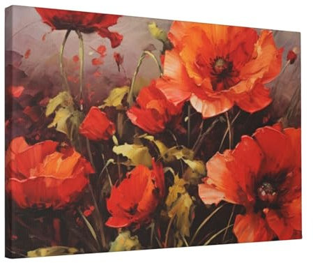LPSRTWE Leinwanddrucke, Ölgemälde, rote Blume, Wandkunst, HD-Druck, Poster, Wandbehang für Schlafzimmer, Bild, Gemälde für Büro, Kunstwerk, Leinwandbilder für Wohnzimmer, Kunst, Wanddekoration, 30,5 x