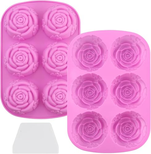 JRSHIRLEYLTD 2 Stück Rose Seifenformen mit 1 Schaber, Antihaft-Silikonform, Küche Silikon Backform, für Eis, Schokolade, Gelee