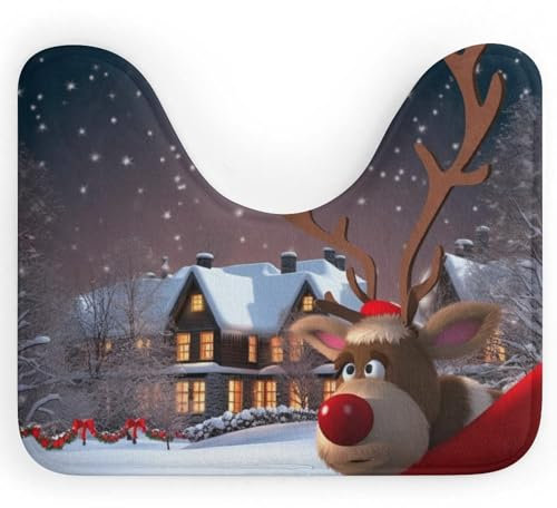 Weihnachts-WC-Teppich, U-förmig, weicher Korallensamt, Badezimmerteppich, rutschfeste Bodenmatte, wasserabsorbierend, WC-Vorleger, niedliche Badewannenteppiche, maschinenwaschbar