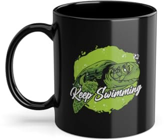 Keep Swimming 04540W Taza de café con tortuga gigante, tortuga acuática, tortuga acuática, taza negra (04540W)