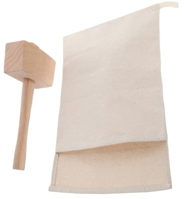 WEKADRIN 2pcs Reusable Canvas Ice Crusher Bag Wood Hammer Mallet for Crushing Ice Nuts for Bars and Restaurant Use