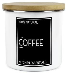 Purely Home Inverted Minimalist Coffee Storage Canister - Natural Black & White Modern Kitchen Décor - Large 1.2L Enamel Hot Drinks/Food Storage Container