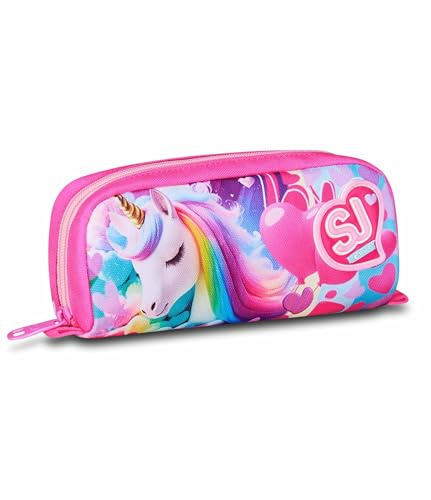 SJ GANG STYLE JAM GANG Portapenne Scuola Unicorno, Fucsia, Bustina con Scomparto Unico Porta Penne, Accessori Zaino, Scuola Elementare, Bambina