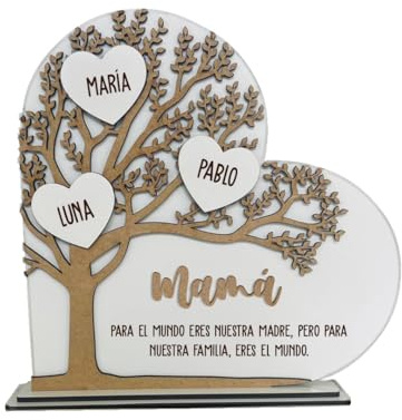 S23 - Arbol Genealogico Familia con Nombres y Texto Personalizado en Madera .Arbol de la Vida .Regalo para Mamá, Abuelos .Regalo Personalizado .Ideal Cumpleaños. Decoración Moderna para Hoga