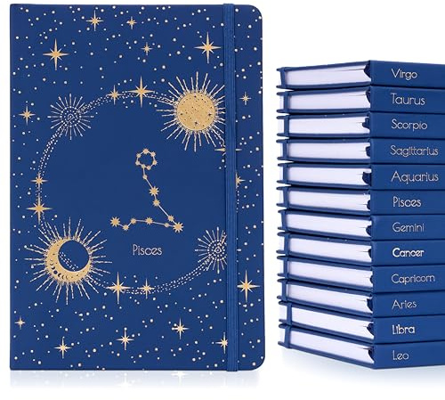 evelay A5 linjerad anteckningsbok inbunden med guldfolie stjärntecken konstellationsdesign och fodrade sidor för anteckningar journal arbete skola (Fiskarna)