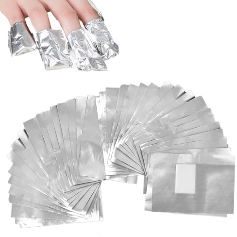 Foil Nail Wraps, Nail Foils for Gel Nails, Nail Foil Aluminium Wraps Remover with Pre-attached Lint-Free Cotton Pads, for Manicure and Pedicure, Nail Art Cleaner (50pcs)