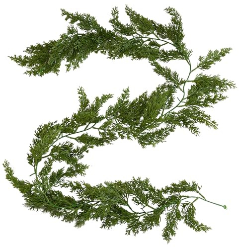 Junhui 180cm Guirnalda Navideña de Cedro Artificial, Corona Navideña Plantas Artificiales, Guirnalda para Chimeneas, Mesas, Escaleras, Decoración Navideña para Interiores