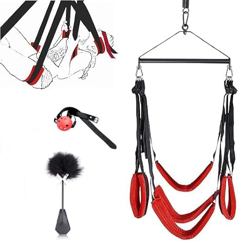 RTNPKLA Columpios de amor con cosquilleo de plumas y mordaza, columpio sexual SM, juego de bondage, columpio sexual de amor, juguetes sexuales SM for hombres, mujeres y parejas(Schwarz)