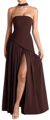 Vestido Largo sin Tirantes para Mujer, de satén Fruncido, para Fiesta de graduación, Boda, con Bufanda